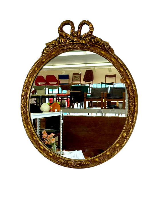 Vintage Empire Style Round Mirror with Gilt Wood Frame