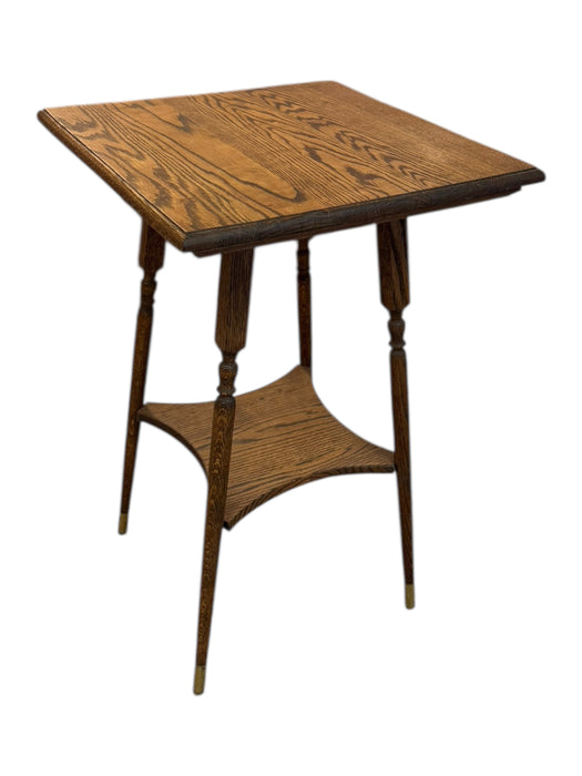 Vintage Victorian Style Figured Oak Two-Tier Side with Brass Finished Capped Feet