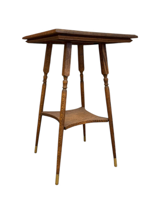 Vintage Victorian Style Figured Oak Two-Tier Side with Brass Finished Capped Feet