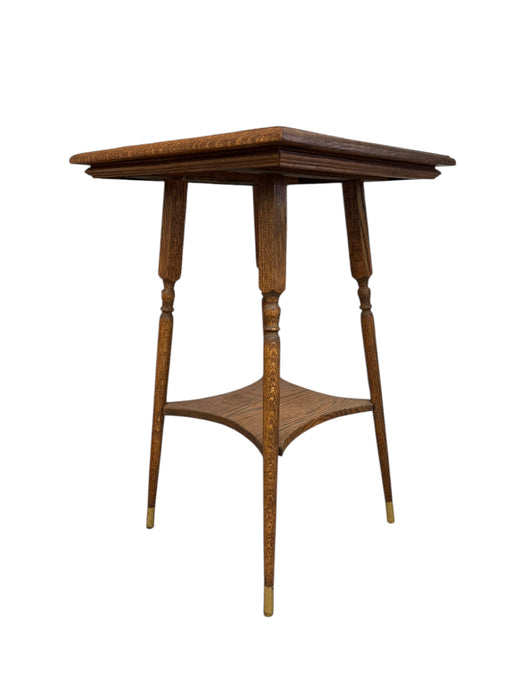 Vintage Victorian Style Figured Oak Two-Tier Side with Brass Finished Capped Feet