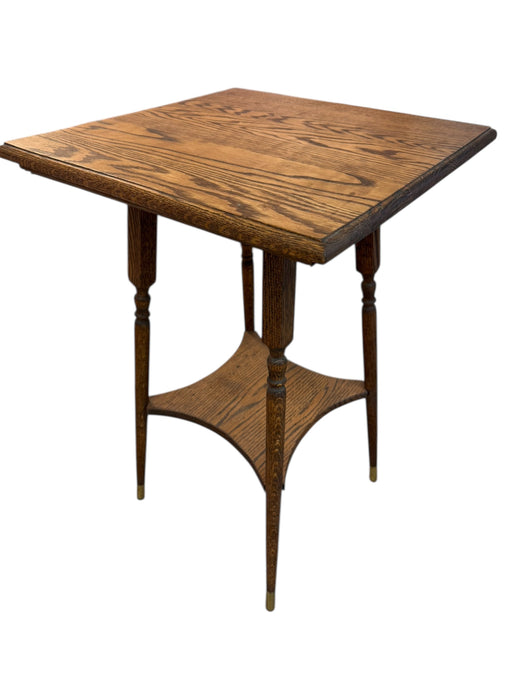 Vintage Victorian Style Figured Oak Two-Tier Side with Brass Finished Capped Feet