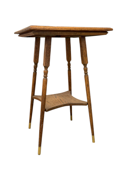 Vintage Victorian Style Figured Oak Two-Tier Side with Brass Finished Capped Feet