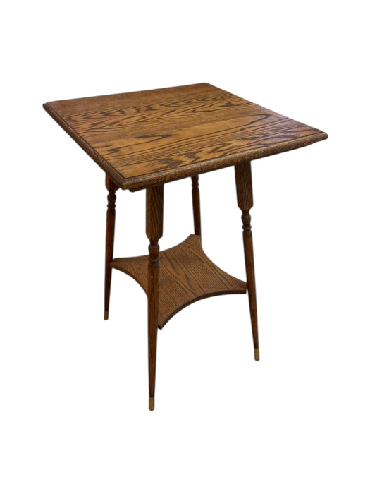 Vintage Victorian Style Figured Oak Two-Tier Side with Brass Finished Capped Feet