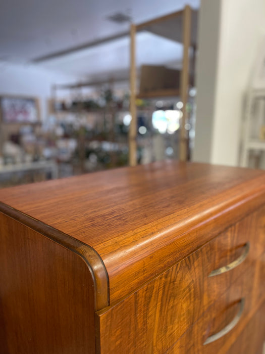 Art Deco Waterfall Tall Dresser in Bookmatched Walnut Veneer, Possibly 1930s