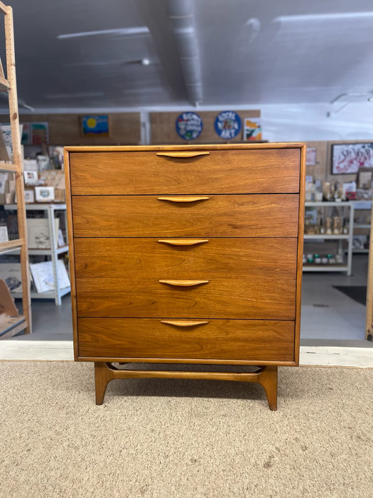 Lane Altavista Mid-Century Modern Possibly Walnut Highboy Dresser with Sculpted Pulls and Dovetail Drawers