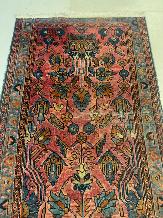 Possibly Antique Persian Hamadan Runner Rug, Hand-Knotted Wool, Red and Blue Floral Design, circa 1920s( Available by online purchase only )