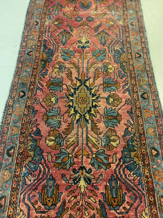 Possibly Antique Persian Hamadan Runner Rug, Hand-Knotted Wool, Red and Blue Floral Design, circa 1920s( Available by online purchase only )