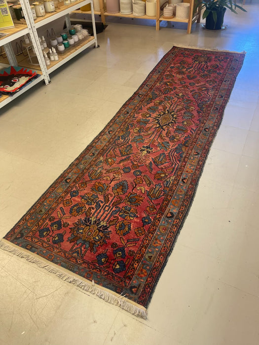 Possibly Antique Persian Hamadan Runner Rug, Hand-Knotted Wool, Red and Blue Floral Design, circa 1920s( Available by online purchase only )