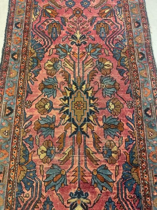 Possibly Antique Persian Hamadan Runner Rug, Hand-Knotted Wool, Red and Blue Floral Design, circa 1920s( Available by online purchase only )