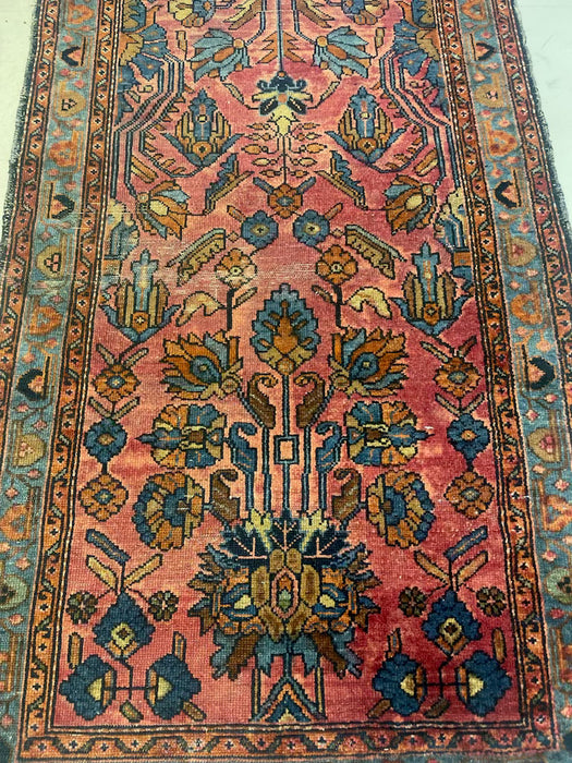 Possibly Antique Persian Hamadan Runner Rug, Hand-Knotted Wool, Red and Blue Floral Design, circa 1920s( Available by online purchase only )