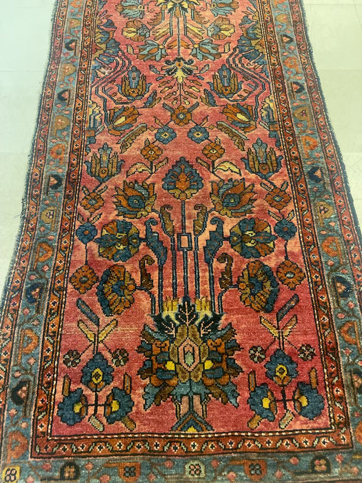 Possibly Antique Persian Hamadan Runner Rug, Hand-Knotted Wool, Red and Blue Floral Design, circa 1920s( Available by online purchase only )
