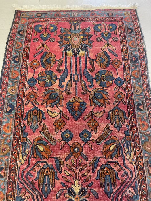Possibly Antique Persian Hamadan Runner Rug, Hand-Knotted Wool, Red and Blue Floral Design, circa 1920s( Available by online purchase only )