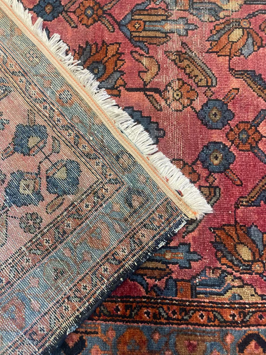 Possibly Antique Persian Hamadan Runner Rug, Hand-Knotted Wool, Red and Blue Floral Design, circa 1920s( Available by online purchase only )