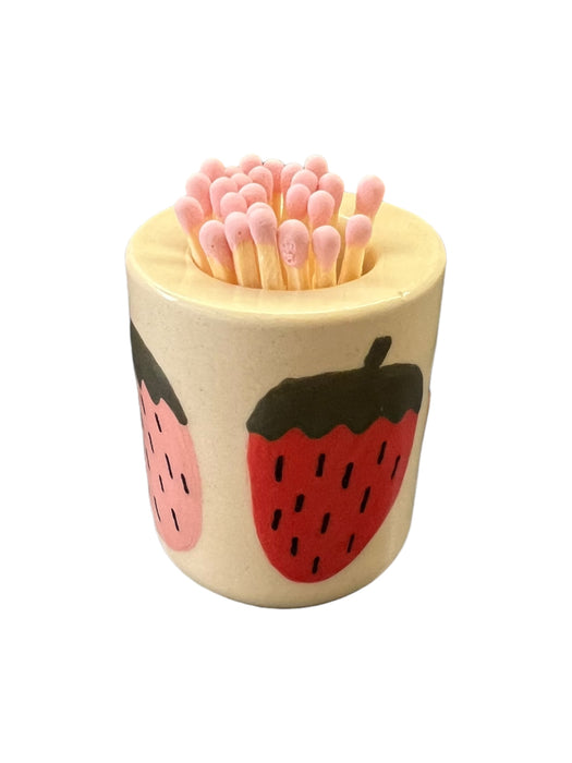 Handmade and Handpainted Strawberry Ceramic Matchstick Holder 1.75in. x 2in.