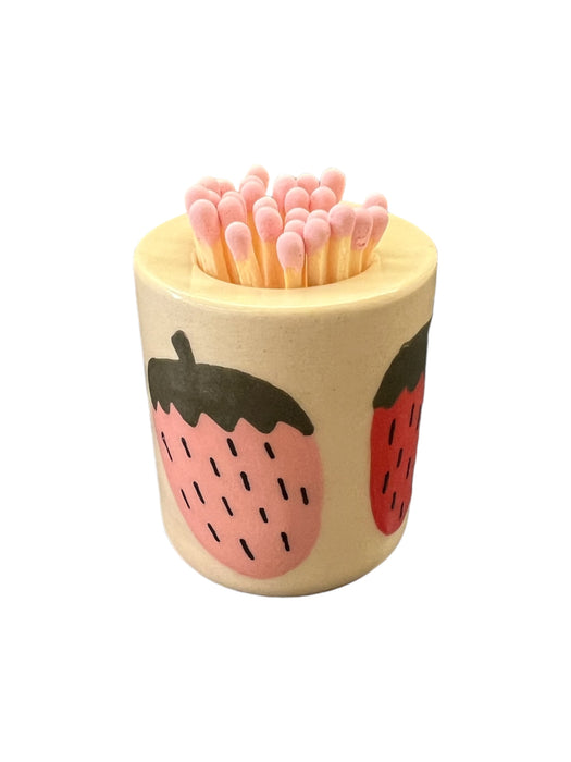 Handmade and Handpainted Strawberry Ceramic Matchstick Holder 1.75in. x 2in.