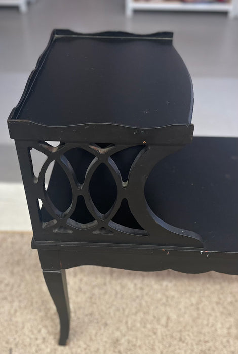 1960s Mid-Century Modern Ebonized Coffee Table by Lane Furniture with Slatted Shelf and Tapered Legs