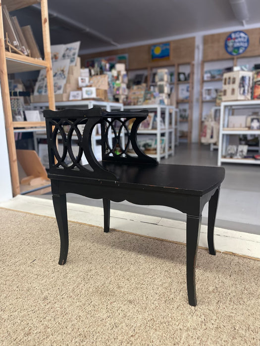 1960s Mid-Century Modern Ebonized Coffee Table by Lane Furniture with Slatted Shelf and Tapered Legs
