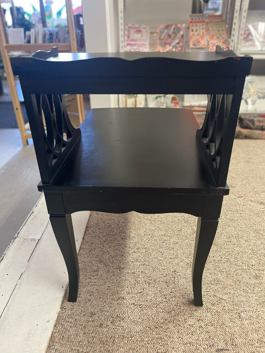 1960s Mid-Century Modern Ebonized Coffee Table by Lane Furniture with Slatted Shelf and Tapered Legs