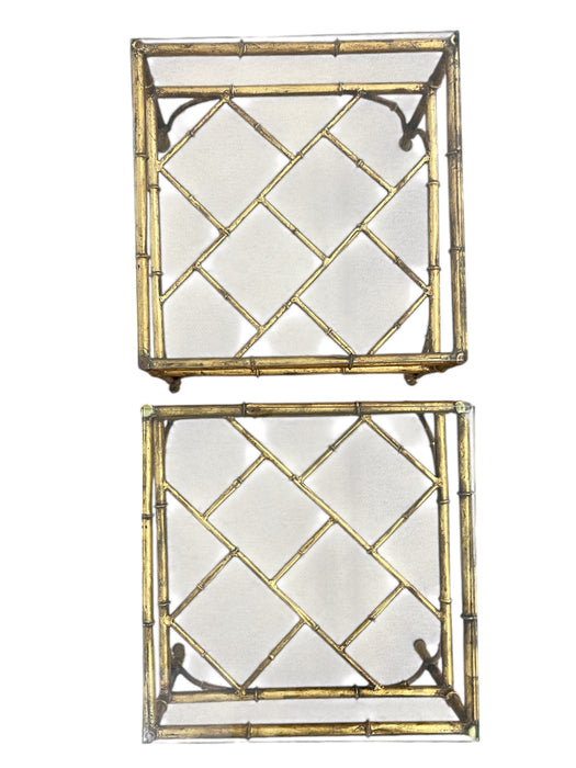 Vintage Mid Century Modern Style Faux Bamboo Gold Color Side End Table Set Attributed to Phyllis Morris