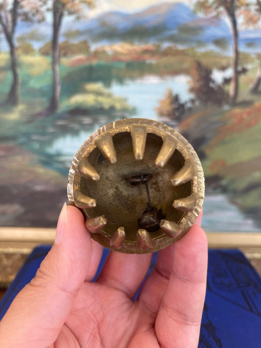 Antique Indian Brass Claw Foot Bell with Hand-Painted Floral Enamel, Early 20th Century