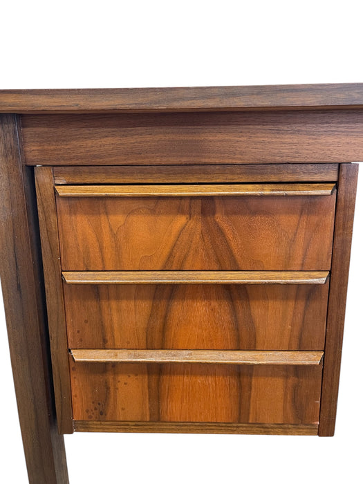 Vintage Mid-Century Modern Teak Desk with Sculpted Handles and Dovetailed Drawers, Made in Denmark ( Available by online purchase only )
