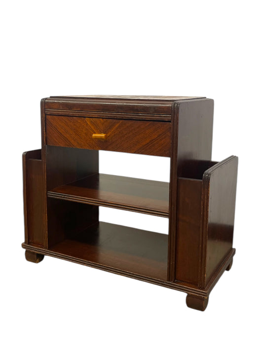 Vintage Art Deco End Table with Attached  Dual Magazine Racks