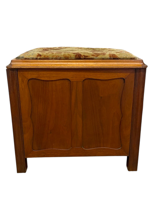 Vintage Mid-Century Modern Possible Sewing or Jewelry Cabinet with Upholstered Seat and Side Storage