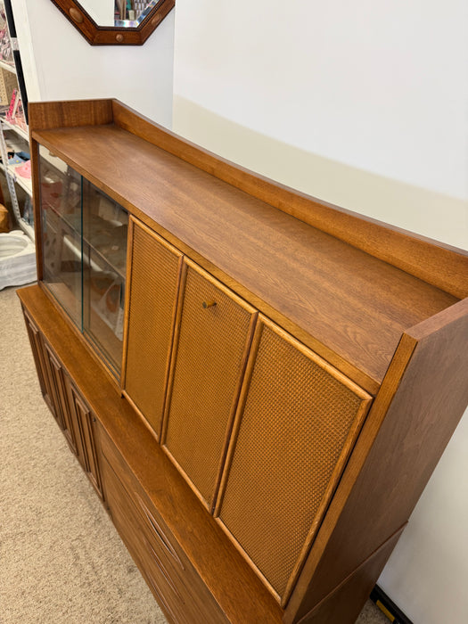 Vintage Mid Century Modern Walnut Credenza Hutch Bar Top or Writing Top Broyhill Premier Line Sculptra Collection Circa 1957 (Available by Online Purchase Only)