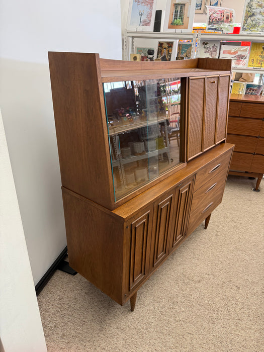 Vintage Mid Century Modern Walnut Credenza Hutch Bar Top or Writing Top Broyhill Premier Line Sculptra Collection Circa 1957 (Available by Online Purchase Only)