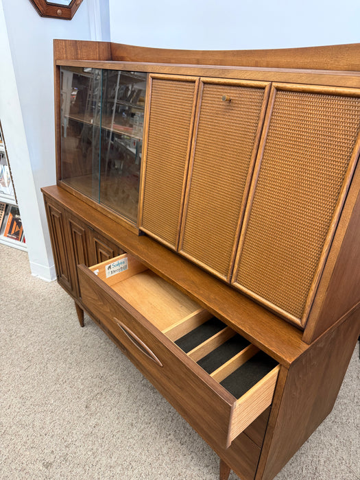 Vintage Mid Century Modern Walnut Credenza Hutch Bar Top or Writing Top Broyhill Premier Line Sculptra Collection Circa 1957 (Available by Online Purchase Only)