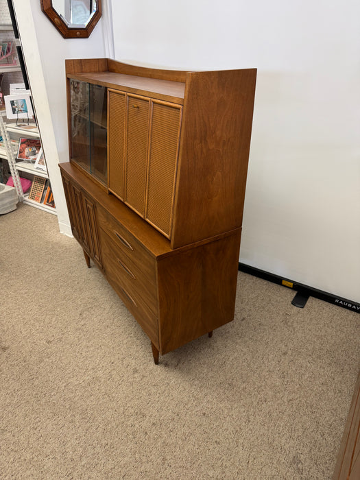 Vintage Mid Century Modern Walnut Credenza Hutch Bar Top or Writing Top Broyhill Premier Line Sculptra Collection Circa 1957 (Available by Online Purchase Only)