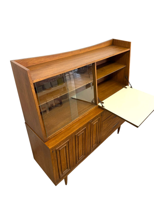 Vintage Mid Century Modern Walnut Credenza Hutch Bar Top or Writing Top Broyhill Premier Line Sculptra Collection Circa 1957 (Available by Online Purchase Only)