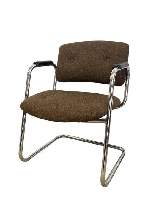 Vintage Chrome Toned Cantilever Armchair - Mid-Century Modern Office or Accent Chair