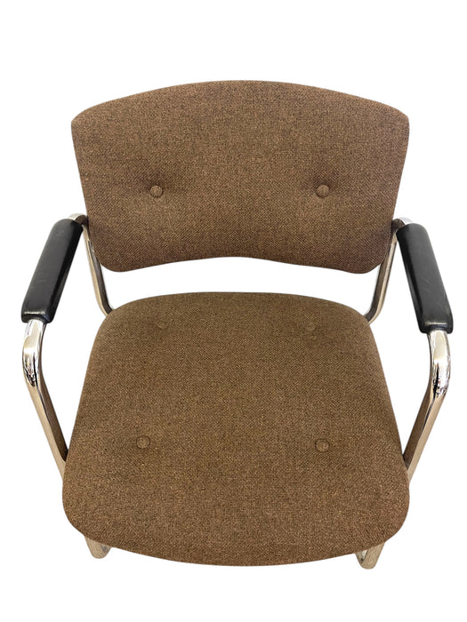 Vintage Chrome Toned Cantilever Armchair - Mid-Century Modern Office or Accent Chair