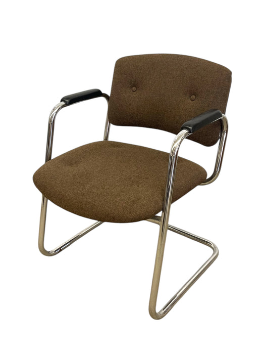 Vintage Chrome Toned Cantilever Armchair - Mid-Century Modern Office or Accent Chair
