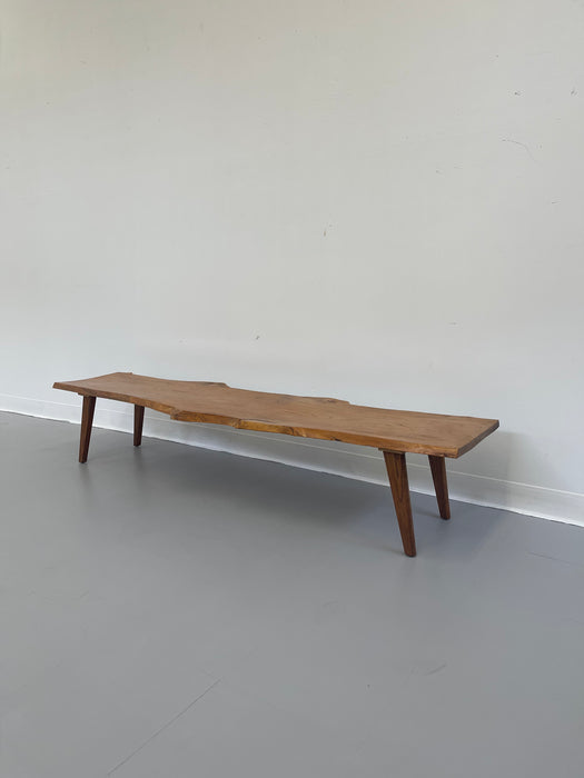 Vintage Mid-Century Live Edge Wood Bench with Tapered Legs