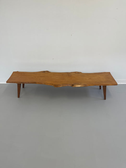 Vintage Mid-Century Live Edge Wood Bench with Tapered Legs