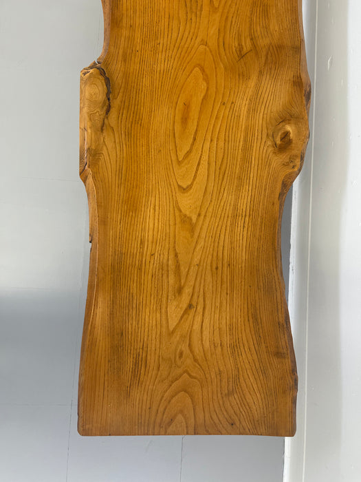 Vintage Mid-Century Live Edge Wood Bench with Tapered Legs