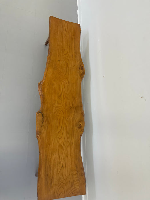 Vintage Mid-Century Live Edge Wood Bench with Tapered Legs