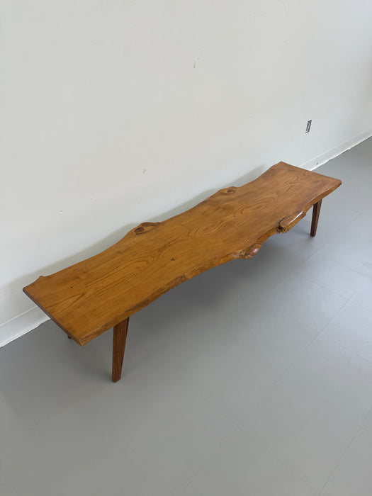 Vintage Mid-Century Live Edge Wood Bench with Tapered Legs