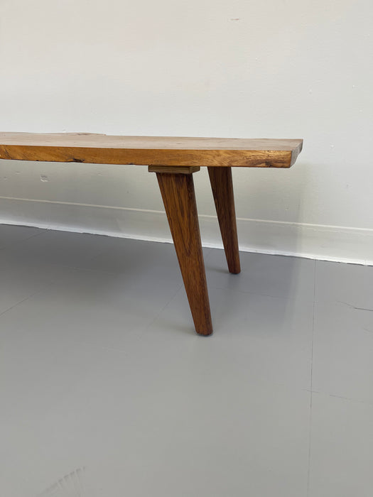 Vintage Mid-Century Live Edge Wood Bench with Tapered Legs