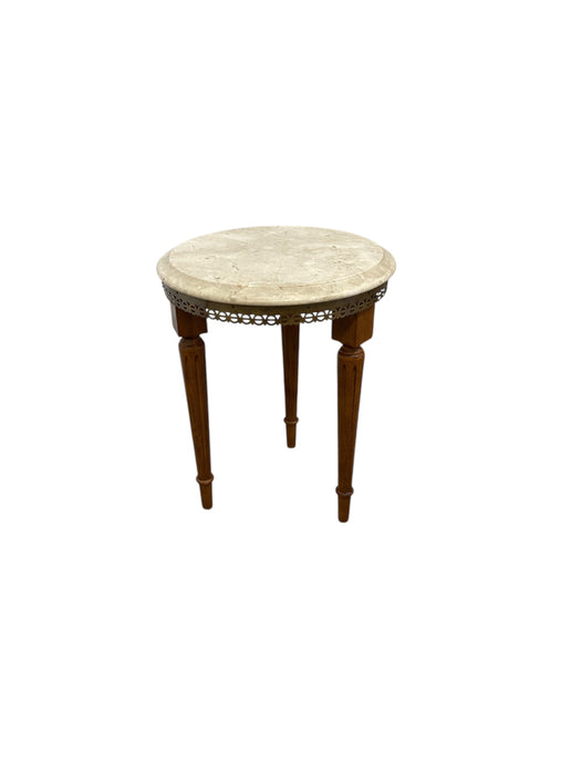 Vintage Marble Top Side Table Stand with Brass Finished Trim and Fluted Tapered Legs