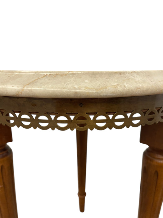 Vintage Marble Top Side Table Stand with Brass Finished Trim and Fluted Tapered Legs