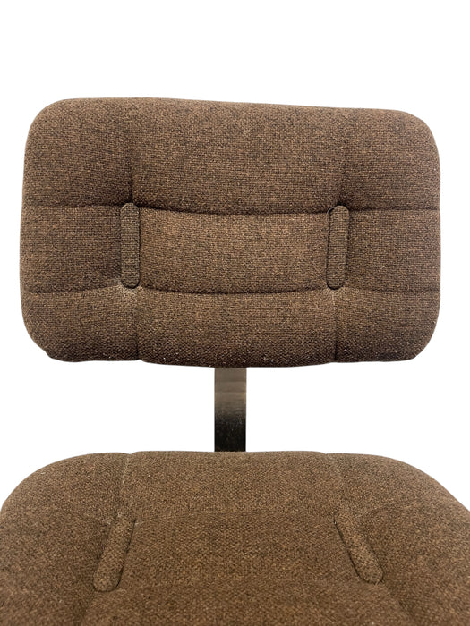 Vintage Mid-Century Office Chair - Chrome Toned Base, Brown Upholstery, Rolling Swivel Task Chair
