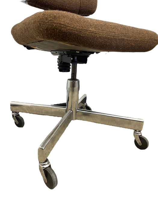 Vintage Mid-Century Office Chair - Chrome Toned Base, Brown Upholstery, Rolling Swivel Task Chair
