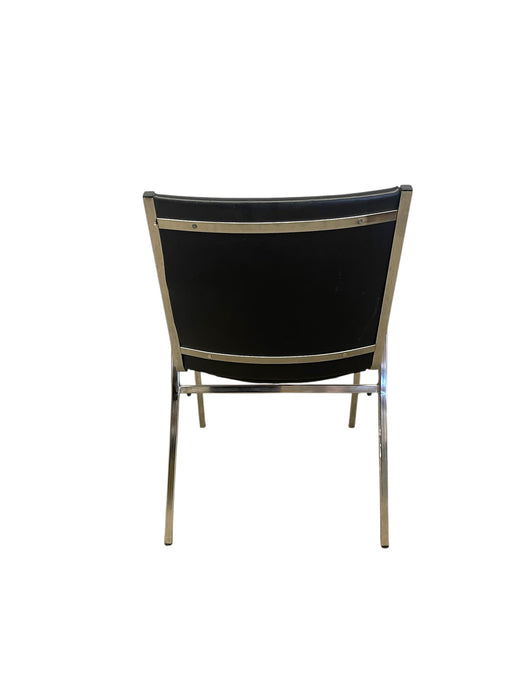 Mid-Century Modern Chrome and Faux Leather Armchair with Wood Armrests, 1970s