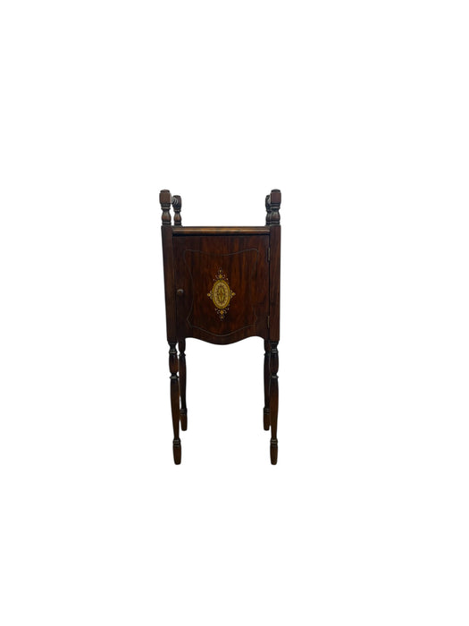 Likely Antique Edwardian Inlaid Possibly Mahogany Smoking Cabinet with Copper Interior
