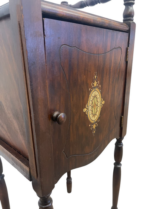 Likely Antique Edwardian Inlaid Possibly Mahogany Smoking Cabinet with Copper Interior