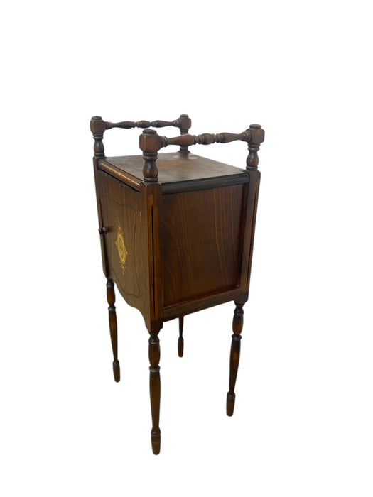 Likely Antique Edwardian Inlaid Possibly Mahogany Smoking Cabinet with Copper Interior