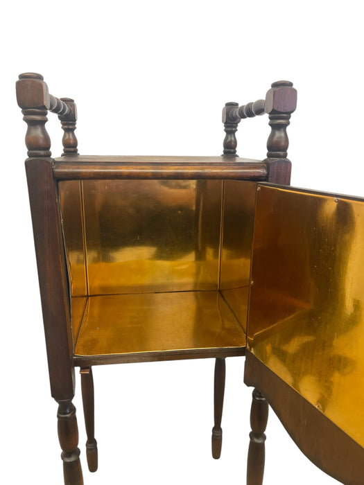 Likely Antique Edwardian Inlaid Possibly Mahogany Smoking Cabinet with Copper Interior